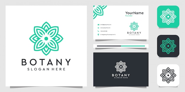 Flower   logo design in line art style. Suit for decoration, leaf, spa, yoga, plants and business card