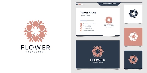 Flower logo design template with creative concept and business card