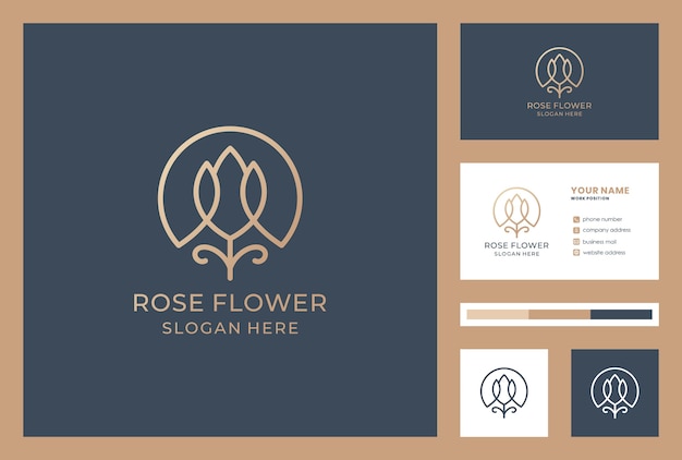 Flower logo design with business card template. cosmetics shop icon. beauty salon logo inspiration.