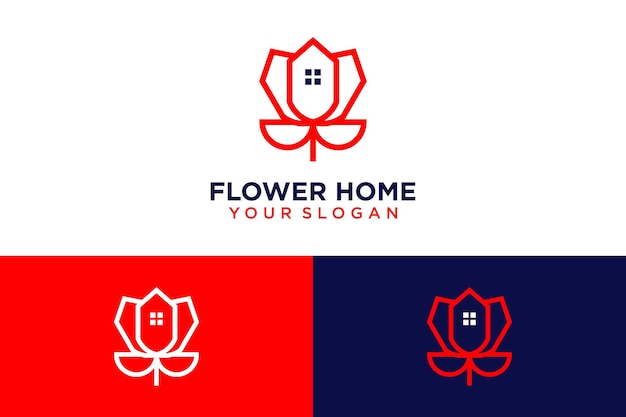 flower logo design with home and line art