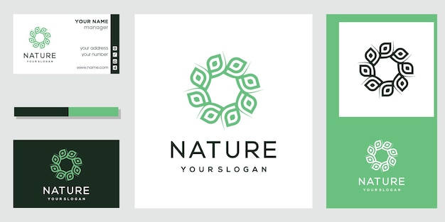 Flower logo design with line art style.Business card design.