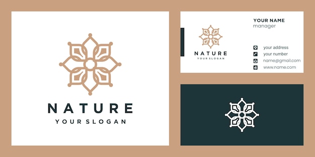 Flower logo design with line art style and business card