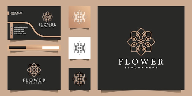 Flower logo with creative line art concept and business card design