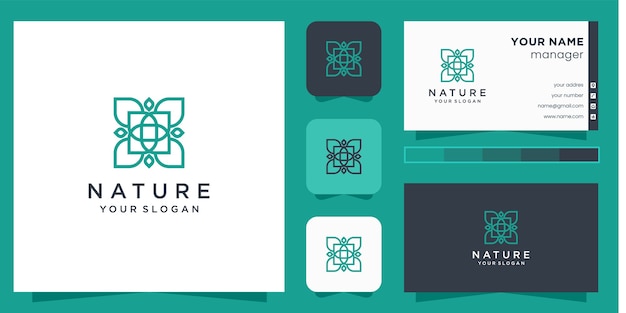 Flower logo  with line art style and business card 