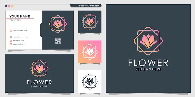 Flower logo with modern gradient style and business card design template