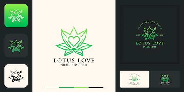 Flower love logo use line art style and business card design