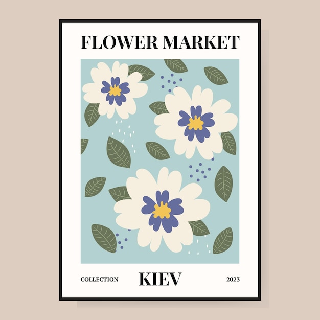 Flower market poster Abstract floral illustration Poster for postcards wall art banner background