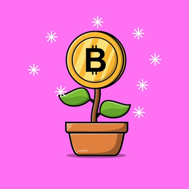 Flower money or flower gold bitcoin coins isolated flat cartoon illustration