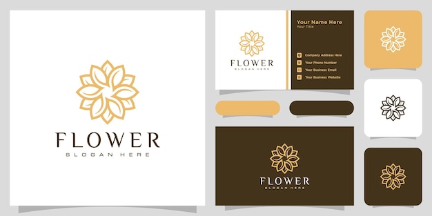 Flower mono line luxury logo with business card design