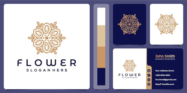 Flower monoline ornamental logo design with business card template