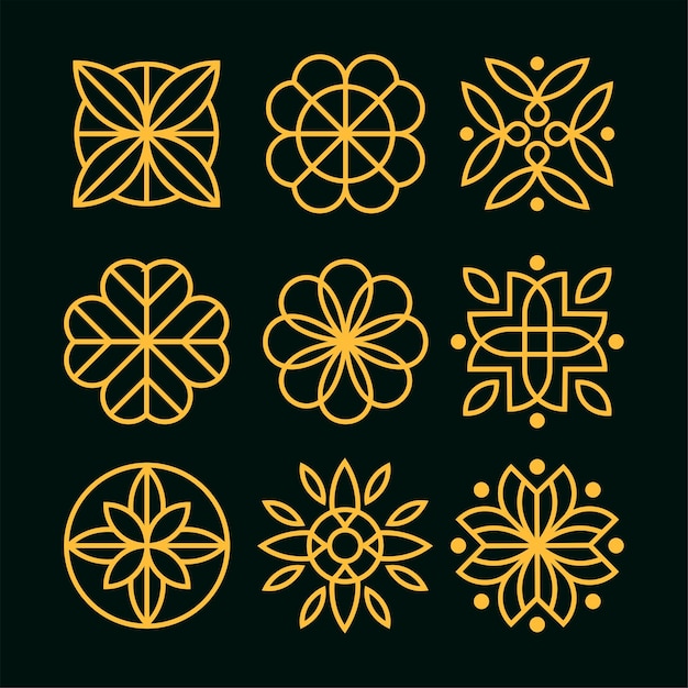 Flower Ornament Logo Set Icon