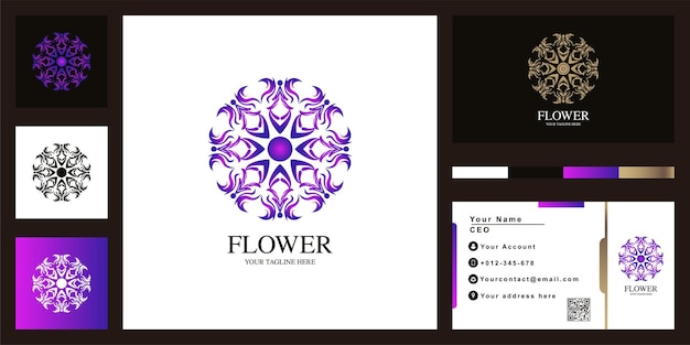 Flower or ornament luxury logo template design with business card.