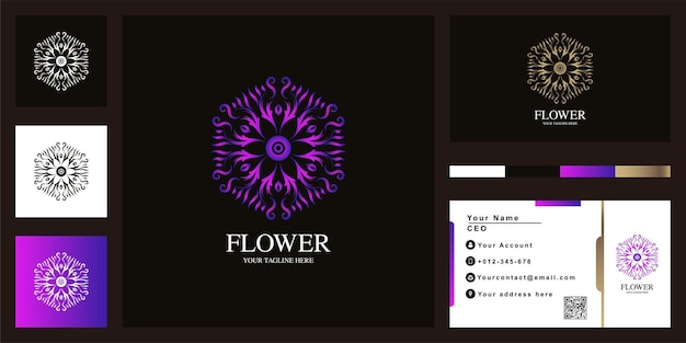 Flower or ornament luxury logo template design with business card.