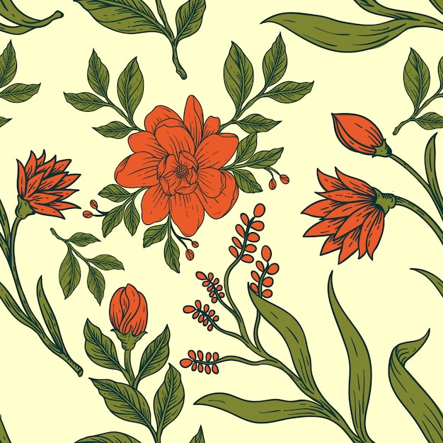 flower pattern tropical leaves hand draw vintage design