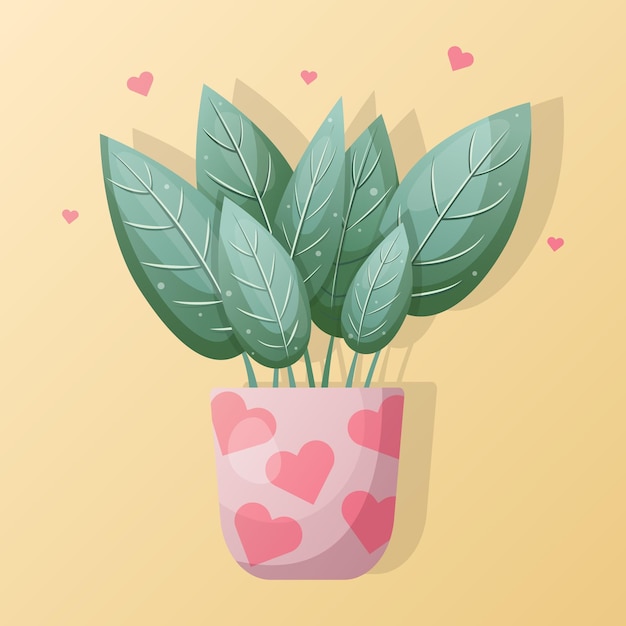 Vector flower in a pink pot on a yellow background a gift for you on valentines day vector illustration