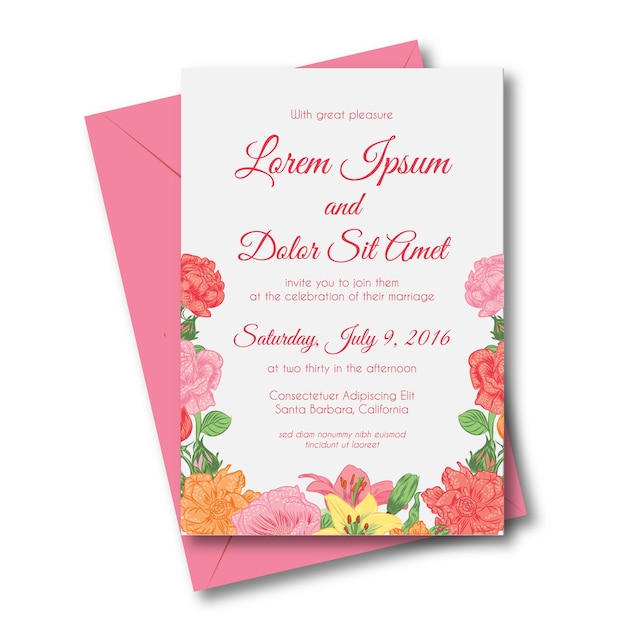 flower  pink  wedding invitation vector 