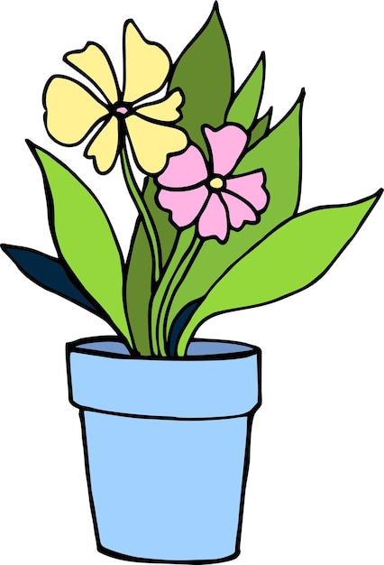 Flower in the pot house hand draw sketch colorfull illustration on white background