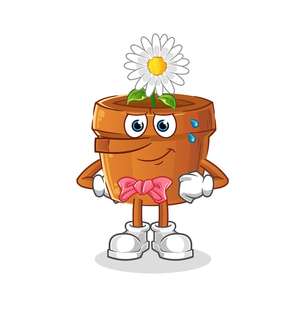 Flower pot lie like Pinocchio character. cartoon mascot vector