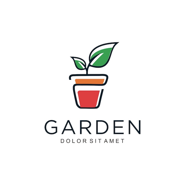 Flower pot and plant logo Growth line art