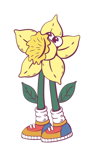 Flower retro groovy mascot character