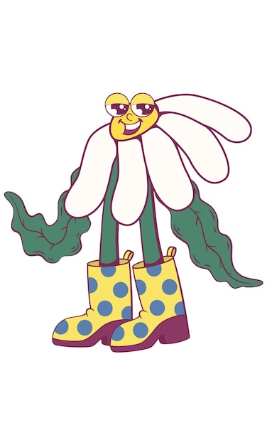 Flower retro groovy mascot character