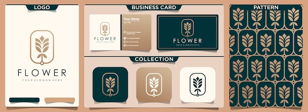 Flower rose luxury logo with pattern and business card