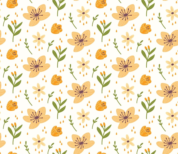 Flower Seamless Background, Nature Theme Fabric Motif, Floral Wallpaper, Scrapbook Element