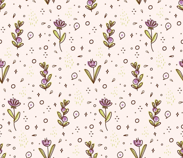 Flower seamless pattern in doodle style illustration