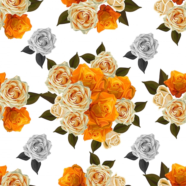 Flower seamless pattern wit yellow rose vector illustration