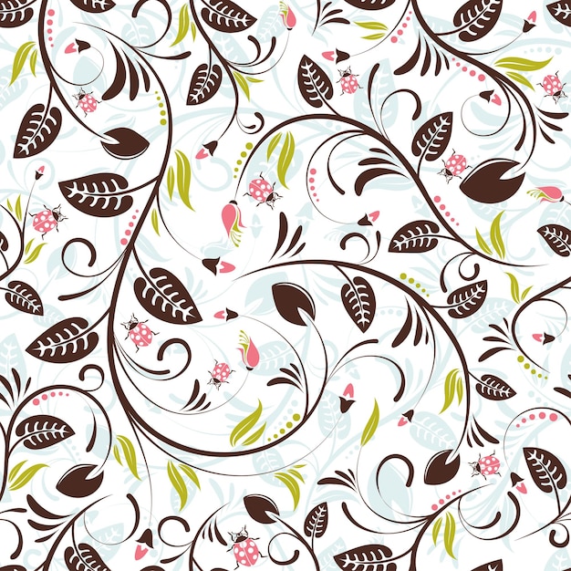 Flower seamless pattern with ladybug, element for design, vector illustration