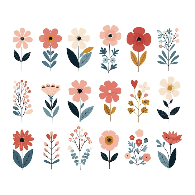 flower set collection vector flat illustration on a white background