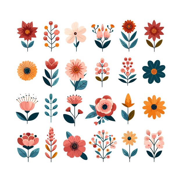 flower set collection vector flat illustration on a white background