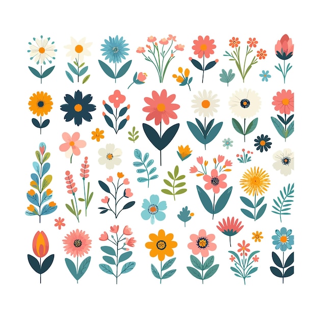 flower set collection vector flat illustration on a white background