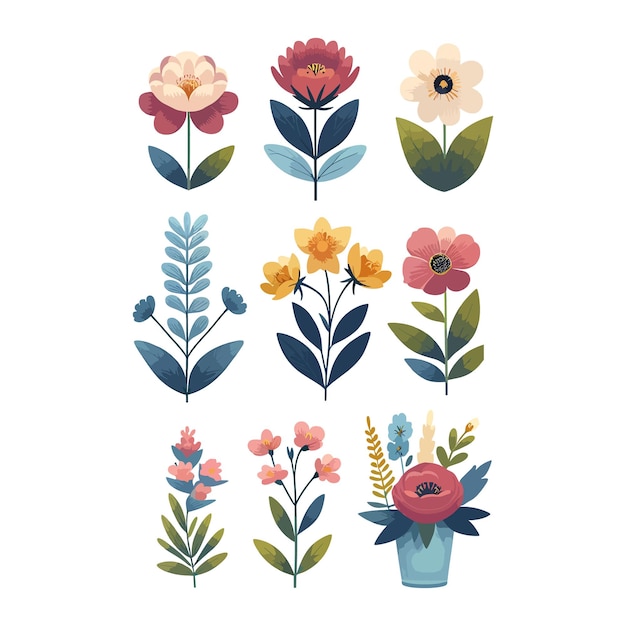 flower set collection vector flat illustration on a white background