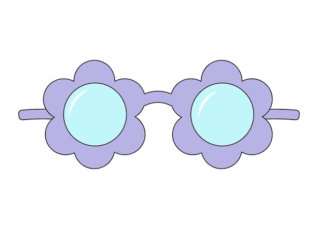 Flower shaped sunglasses Groovy retro fashion style Vector illustration isolated on white background