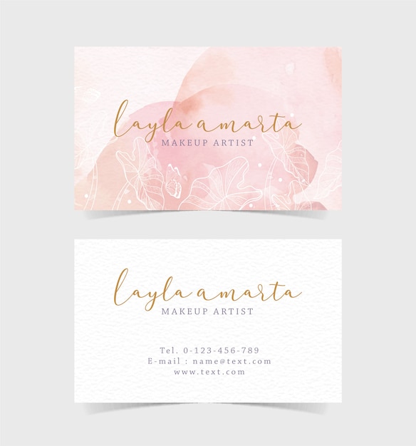 Flower shapes on pink splash of business card