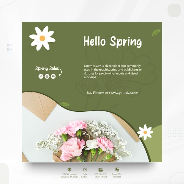 Vector flower shop bouquet hello spring beautiful rose