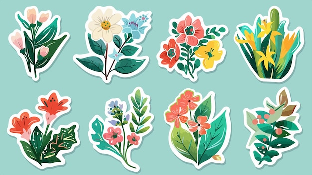 Vector flower sticker pack collection of badges