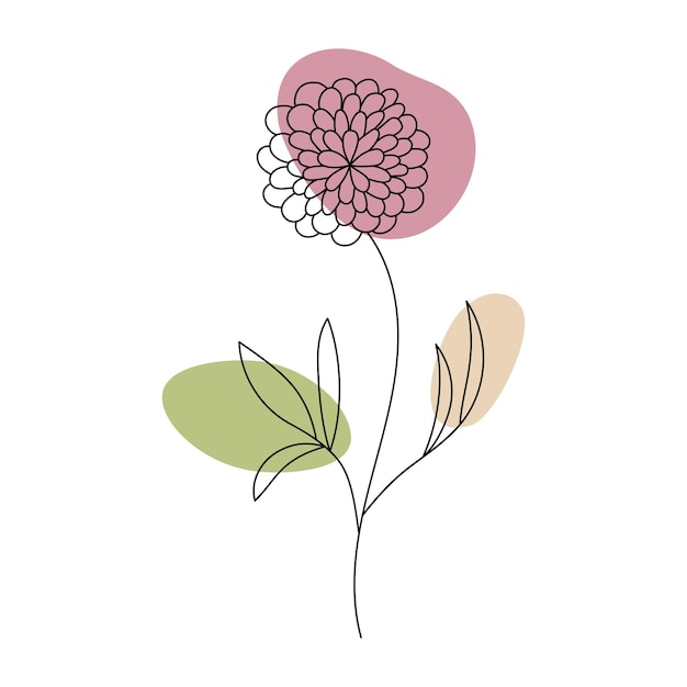 Flower in the style of line art with colored spots