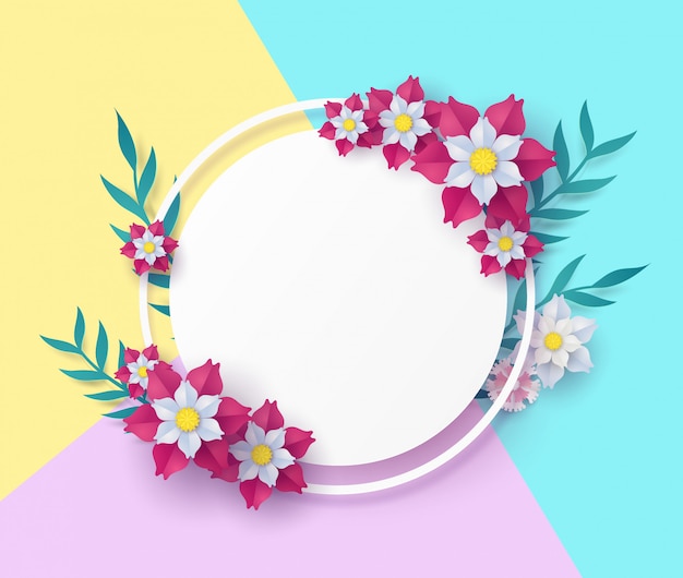 Flower template and frame in paper cut concept.