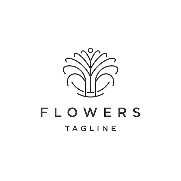 Flower tree line logo icon design template flat vector