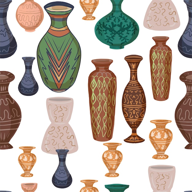 Flower vases with pattern historical folk hand drawn colored and