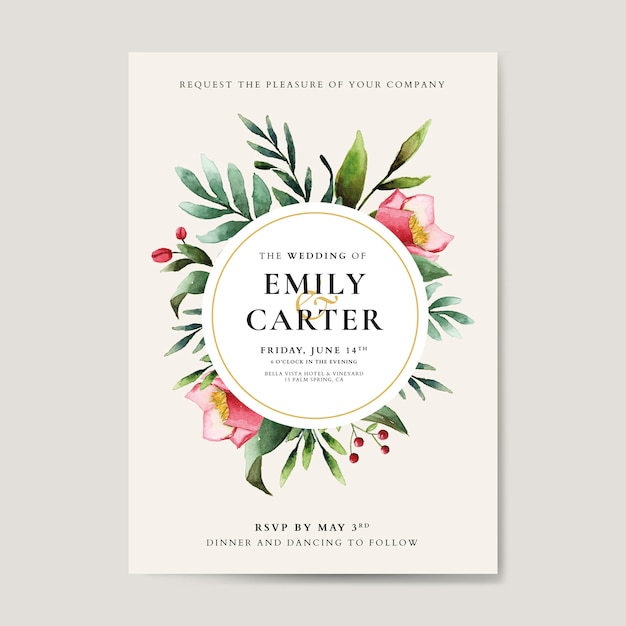 Flower wedding invitation card template vector