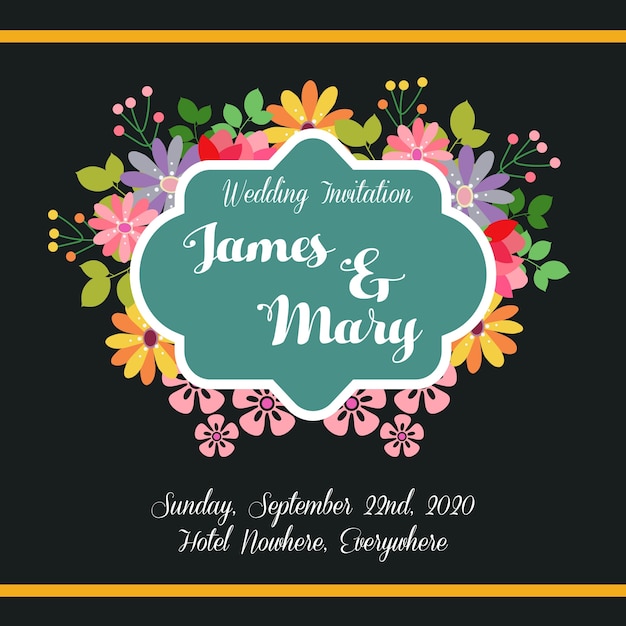 flower wedding invitation with black background