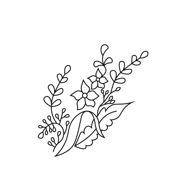 flower with branch outline vector floral line art drawing leaves illustration coloring ornaments