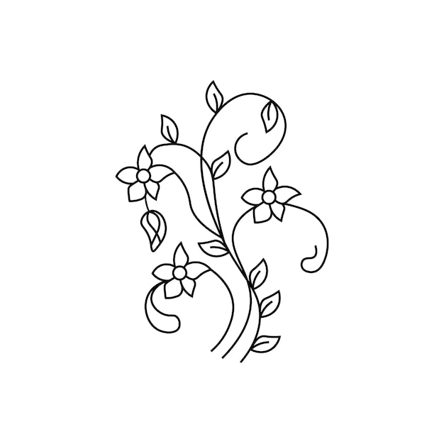 flower with branch outline vector floral line new art drawing leaves illustration premium ornaments