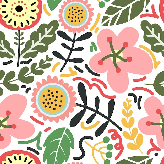 Flower with nature follage seamless pattern