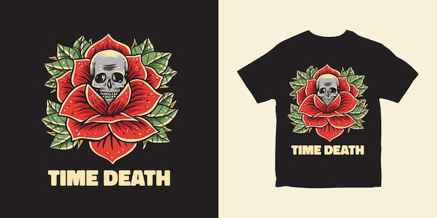 flower with skull illustration tshirt design