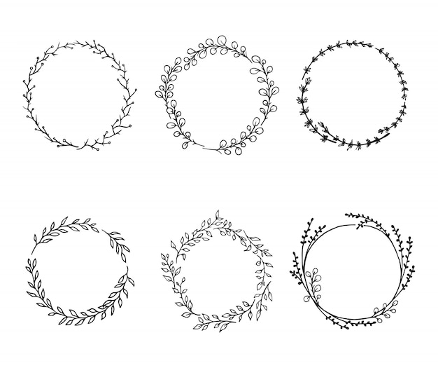 Flower wreaths - hand-drawn flower elements set for design.