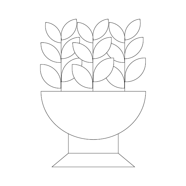 Flowerbed, potted plant, black line drawing, doodle isolated on white background.